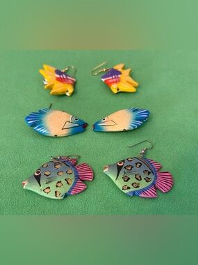Vintage Hand-Painted Fish Earrings